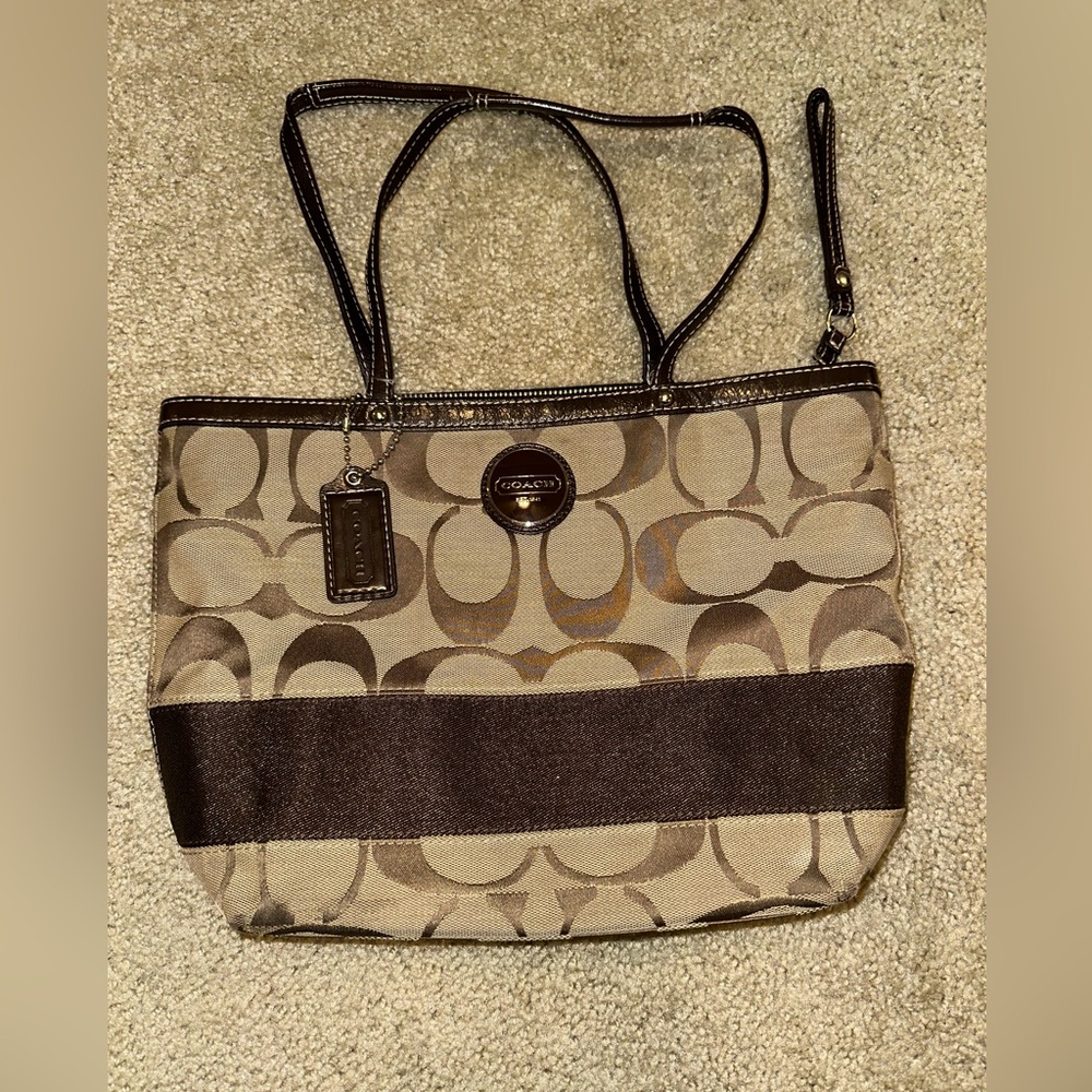 Coach Tan and Brown Signature Tote